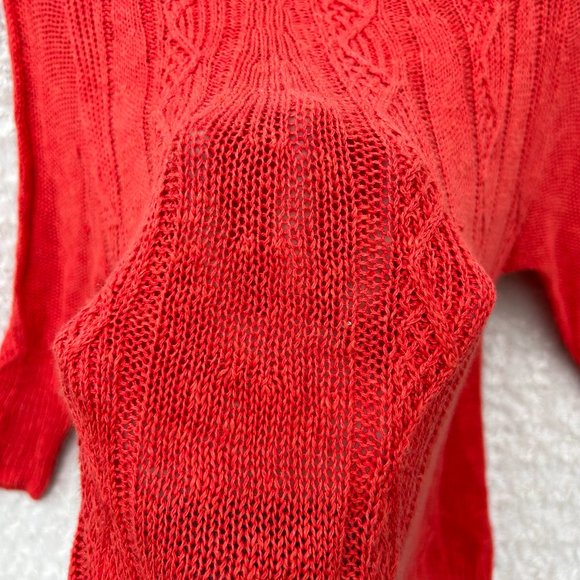 Rosie Neira Anthropologie Sweater Womens Small Red Orange Open Knit Pullover - Picture 4 of 6